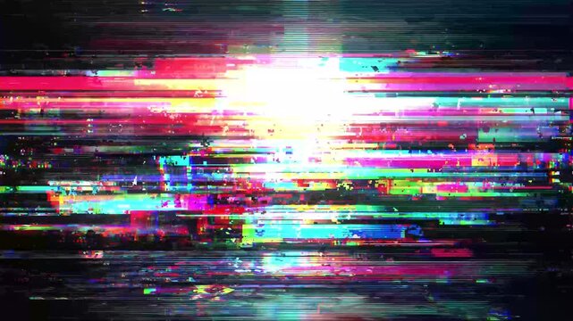 Abstract VHS glitch with chromatic distortion and scan lines. High quality 4k footage