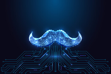 Digital Mustache with Circuit Board Glow. Futuristic Movember Technology Vector Illustration