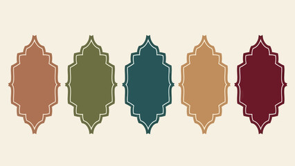 Islamic shape of door or window silhouette Arabic arch. Collection of patterns in oriental style. Frames in Arabic Muslim design for Ramadan Kareem. Vector mosque gate shape isolated on background