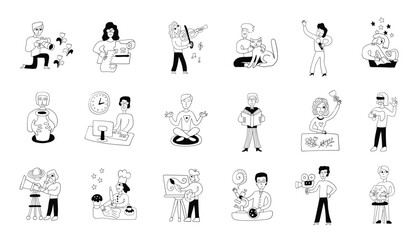  Hobby of people doodles , hand drawn vector illustrations