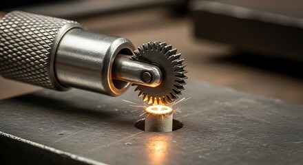 Precision gear cutter creating metal sparks, demonstrating industrial machining and engineering with detail and focus