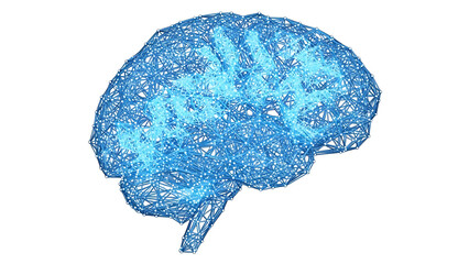 Abstract digital brain network structure with glowing neural connections on white background