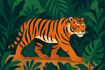 Jungle Tiger Flat Vector
