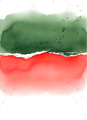 Obraz premium Abstract green and red watercolor background with torn paper edge