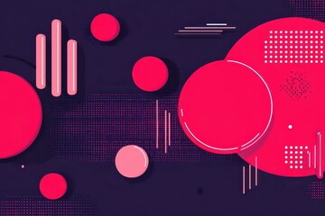 Abstract Pixelated Composition with Red Circles and Rectangles on Dark Purple Background Geometric Design with Pixel Art Style Retro Graphics Modern Art