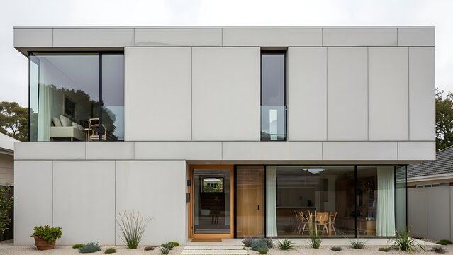 Modern architectural facade of an elegant dwelling featuring minimalist design