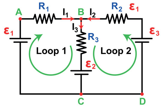 Electrical Circuit Diagram With Resistors, Batteries, and Two Loops for Loop Currents