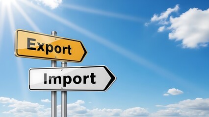 Export import business concept with directional signs on clear sky background