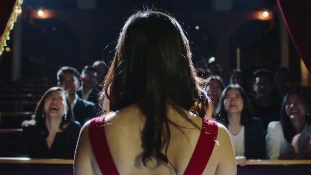 Femme en robe rouge sur sc&egrave;ne