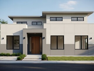 Modern Residential Building Design with Clean Lines and Geometric Forms