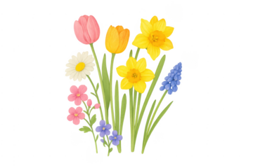 Spring bouquet with tulips daffodils daisies hyacinths