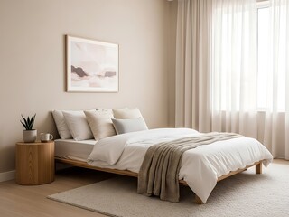 Bedroom interior featuring neutral tones and minimalist design for serenity