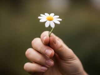 Delicate daisy held gently in hand, symbolizing simplicity and nature connection