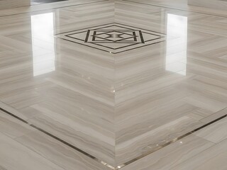 Elegant marble floor with intricate geometrical design and glossy surface