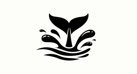 Whale tail emerging from ocean waves creating water splash silhouette. © Awaludin