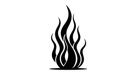 Black flame illustration representing burning energy and heat source on white background.