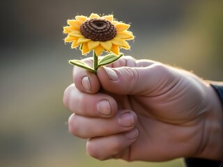 Offering a Symbolic Knitted Sunflower Blossom as a gesture of peace