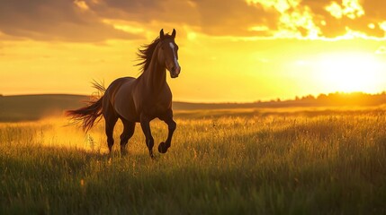 Obraz premium A galloping horse on the grassland