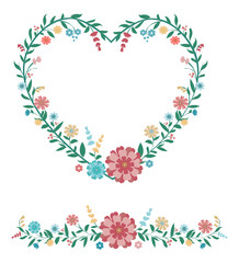 Valentine heart wreath, flower frame. Vector illustration.