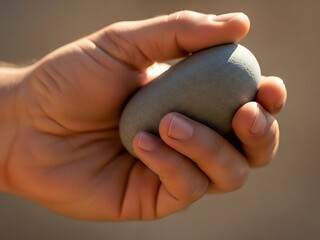 Serenity held in hand, smooth stone, calmness in simple stone form
