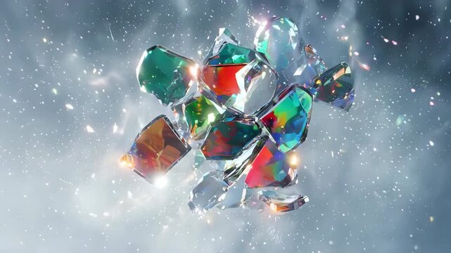 Abstract Crystal Cluster with Iridescent Reflections and Shimmering Light.