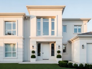 Stunning architectural facade of a modern residence gleaming in sunlight