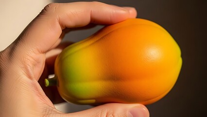 Vibrant papaya in human hand showcasing color gradient and texture