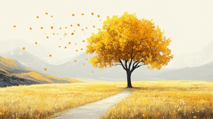 Autumn trees and ripe rice