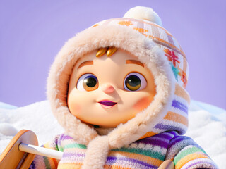 a doll with a hat and scarf on