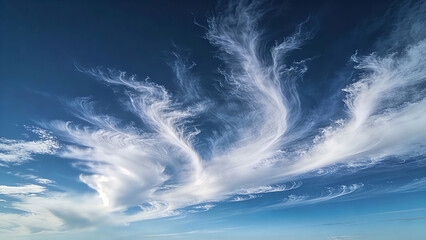 A vast, vibrant blue sky adorned with light, white wispy clouds. Clouds, Cirrus clouds, Stratus clouds, Cumulus clouds, Cloud