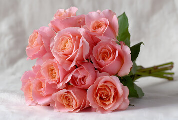 Obraz premium pink rose bouquet on white