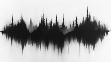 Soundwave art showing tree silhouettes against a white background created with black ink and brush techniques in a creative design