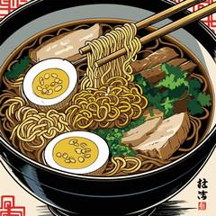 Japanese ramen vector illustration with natural colors