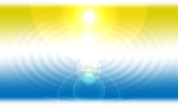 Concentric light ripples radiating from a yellow source, fading through white into blue with vertical symmetry