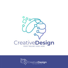 Brain logo and pixel design technology, line style design