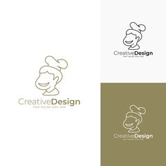 little chef logo with simple line style, restaurant logos