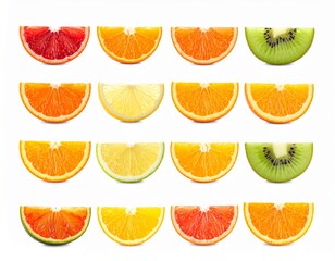 Collection of fruit slices isolated on white