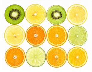 Collection of fruit slices isolated on white