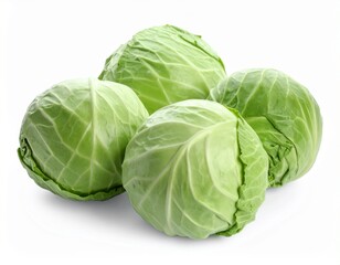 Three fresh organic cabbage heads isolated on white
