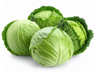 Three fresh organic cabbage heads isolated on white
