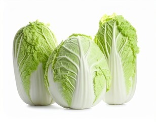 Three fresh organic cabbage heads isolated on white