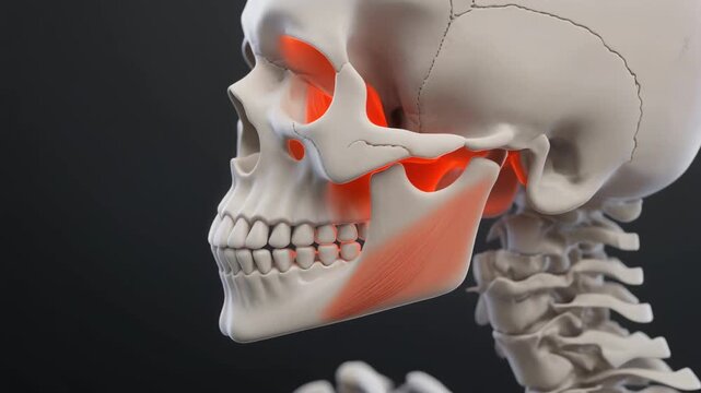 3D Animation of Human Zygomatic Bone Rotation with Highlighted Areas
