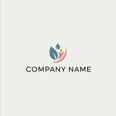 Obraz premium Company logo design with leaves and person symbolizing growth and care.