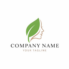 Elegant Green Leaf Logo Design with Human Profile.