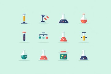 Collection of vector science icons representing laboratory equipment and concepts