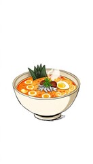 A charming sketch of a steaming bowl of ramen, evoking warmth and comfort, ramen,  drawing
