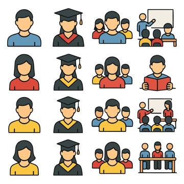 Education Icon Set: A comprehensive collection of modern flat vector icons, depicting diverse education scenarios. Capturing the spirit of learning and knowledge.