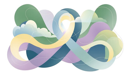 Vibrant abstract design with swirling colorful shapes and clouds