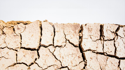 Dry Soil Crack Texture Isolated on White Background Representing Drought and Climate Concept