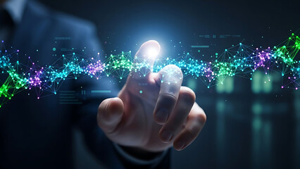 Businessman interacting with futuristic digital network technology